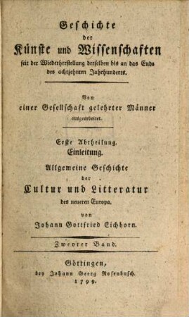 Allgemeine Geschichte der Cultur und Litteratur des neueren Europa. 2,1