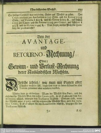 [(6.) Von der Gewinn- und Verlust-Rechnung derer Ausländischen Wechseln]