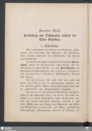 Zweiter Theil. Herstellung von Lichtpausen mittelst der Eisen-Oxydsalze