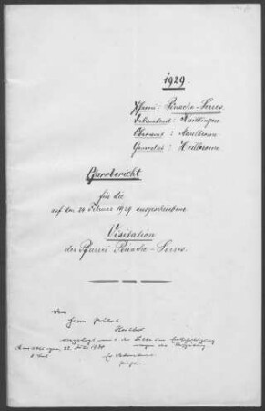 Pinache-Serres: Pfarrbericht 1929