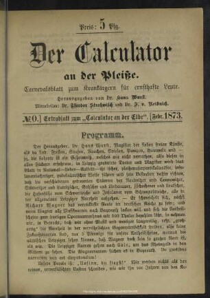 No. 0. Der Calculator an der Pleiße 1873