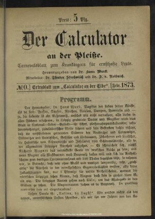 No. 0. Der Calculator an der Pleiße 1873