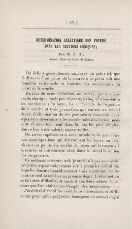 Détermination analytique des foyers dans les sections coniques.