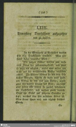 LXIII. Anweisung Truthühner aufzuziehen und zu mästen
