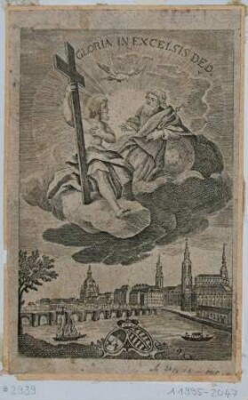 Ansicht von Dresden, mit einer Darstellung der Dreifaltigkeit im Vordergrund