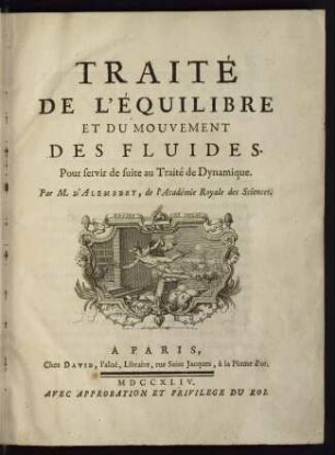 Traité de l' équilibre et du mouvement des fluides : pour servir de suite au traité de dynamique