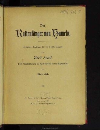 Der Rattenfänger von Hameln : Historische Erzählung für die deutsche Jugend