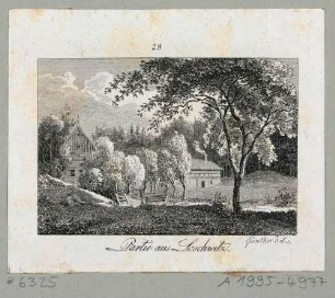 Partie in Loschwitz mit Bauernhaus bei Dresden, Teil einer Reihe von 48 Radierungen Günthers zu Brückners Pittoreskischen Reisen um 1800