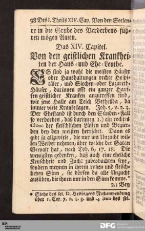 Das XIV. Capitel. Von den geistlichen Krankheiten der Haus- und Ehe-Leuthe.