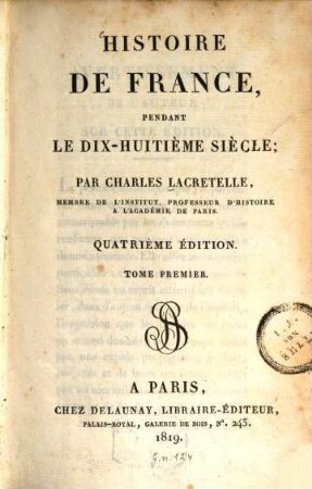 Histoire de France pendant le dix-huitième siècle, 1