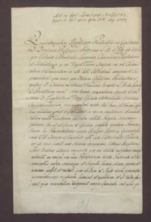 Procuratorium des Grafen Johann Jakob von Eltz-Kempenich für den Sexpräbendar Hepp.