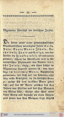 Allgemeine Übersicht der ionischen Inseln