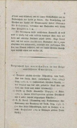 Verzeichniß der vornehmsten in der Folge angeführten Schriften.