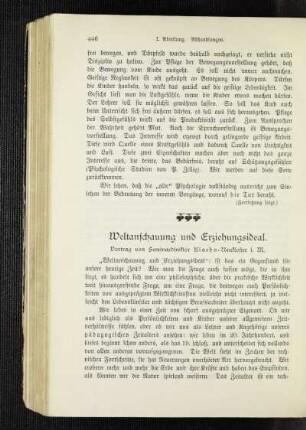 Weltanschauung und Erziehungsideal : Vortrag