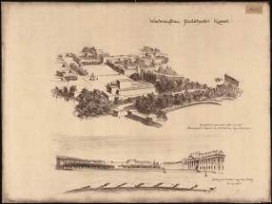 Staatstheater Kassel: (Lichtpause von Inv.Nr. 35787): Perspektivische Ansicht (Vogelschau) Standpunkt 4