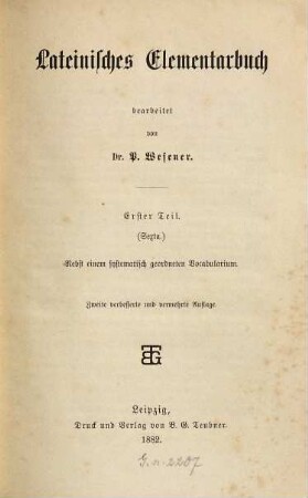 Lateinisches Elementarbuch, 1
