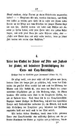 Ueber den Einfluß der Schule auf Sitte und Anstand der Kinder, mit besonderer Berücksichtigung des Turn- und Tanz-Unterrichts
