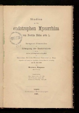 Studien an der endotrophen Mycorrhiza von Neottia Nidus avis L.