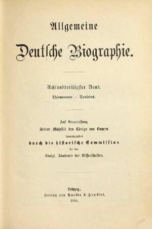 Allgemeine Deutsche Biographie, 38. Thienemann - Tunicius