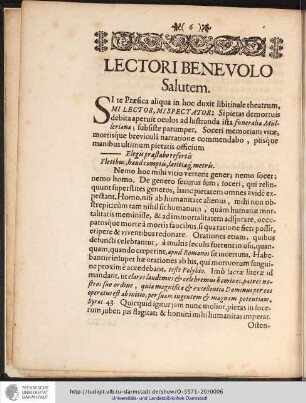 LECTORI BENEVOLO Salutem.