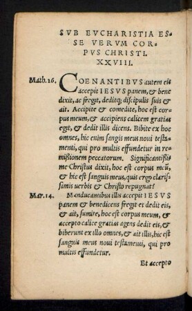 Sub Eucharistia Esse Verum Corpus Christi. XXVIII.