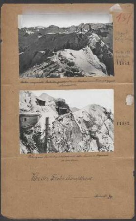 Österr.-ungar. Beobachtungspatrouille im Neuschnee einen Tiroler Gebirgsgrat überschreitend