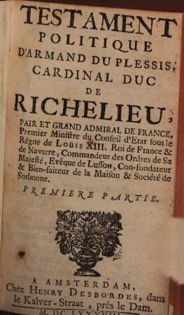 Testament politique du ... Cardinal de Richelieu