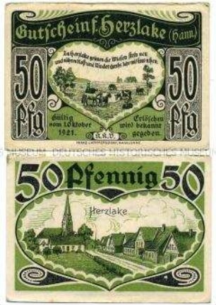 50 Pfennig, Gutschein der Gemeinde Herzlake