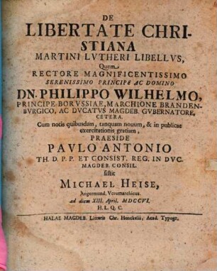 De Libertate Christiana Martini Lutheri Libellus