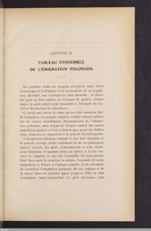 Chapitre II: Tableau d'ensemble de l'émigration polonaise.