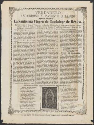 Verdadero, asombroso y patente milagro que hizo la Santísima Virgen de Guadalupe de México.