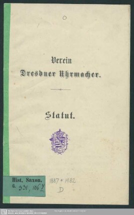 Verein Dresdner Uhrmacher : Statut