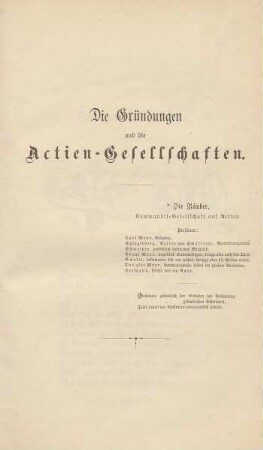 Die Gründungen und die Actien-Gesellschaften
