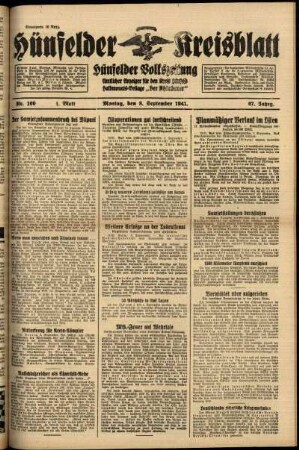Erste Ausgabe vom Montag, den 08. September 1941.