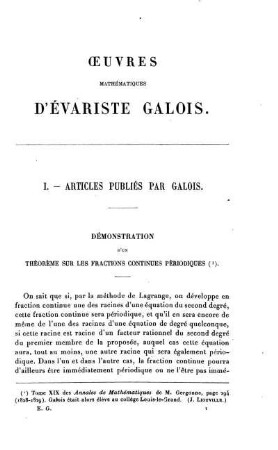 I. Articles publiés par galois.