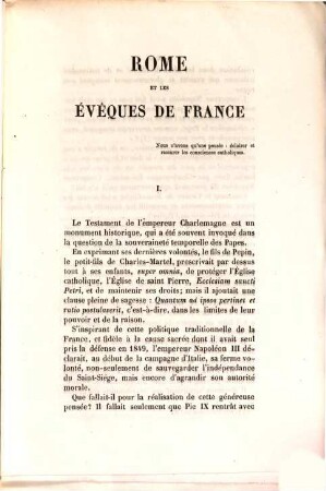 Rome et les évêques de France