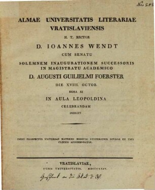 [Programma quo] ... sol. inaugurationem successoris in Magistratu acad. A. G. Försteri ... indicit : inest Prospectus universae materiei medicae, systematice divisae et usui clinico accommodatae