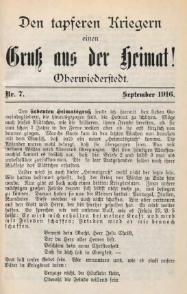 7.1916: tapferen Kriegern einen Gruß aus der Heimat