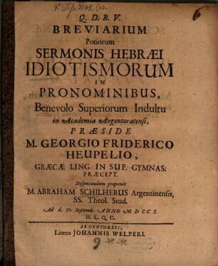 Breviarium potiorum sermonis Hebraei idiotismorum in pronominibus