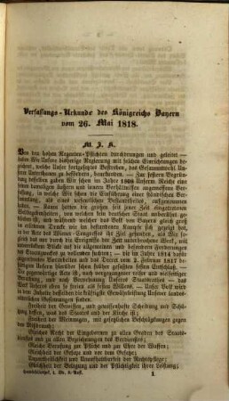 Handbibliothek des bayerischen Staatsbürgers oder Sammlung sämmtlicher Administrativ-Gesetze, sowie der geltenden bezüglichen Verordnungen u.s.w. : mit Zugrundelegung der Verfassung des Reiches vom Jahre 1818 und der später allerhöchst verabschiedeten Gesetze ... ; in fünf Bänden, 1