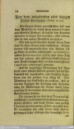 Von dem anhaltenden oder hitzigen Fieber überhaupt (Febris acuta)