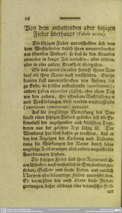 Von dem anhaltenden oder hitzigen Fieber überhaupt (Febris acuta)