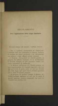Regolamento Per l' applicazione della Legge Sanitaria