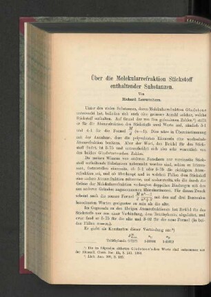 Über die Molekularrefraktion Stickstoff enthaltender Substanzen.