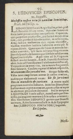 S. Ludovicus Episcopus. 19. Augusti