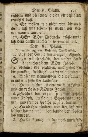 Der 81. Psalm. Aufmunterung zur Buse und Dankbarkeit. - Der 100. Psalm. Danksagung für Gottes Wohlthaten.