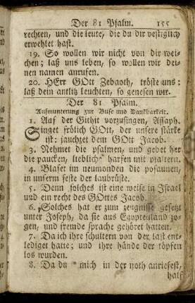 Der 81. Psalm. Aufmunterung zur Buse und Dankbarkeit. - Der 100. Psalm. Danksagung für Gottes Wohlthaten.