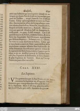 Chap. XXXI. La Sapience.