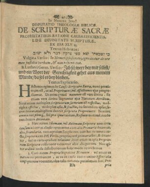 Disputatio Theologiae Biblicae. De Scripturae Sacrae Proprietatibus Ratione Causa Efficentis