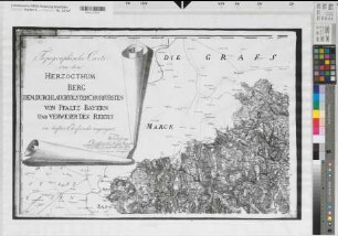 Berg (Herzogtum) topographische Karte von dem Herzogtum Berg in 4 Teilen 1789-1792 1 : 50 000 47 x 74, Original 96 x 62 Foto nach Kupferstich Carl Friedrich Wiebeking, kurpfälzischer Wasserbaumeister Originale in Staatsbibliothek Berlin N 32581